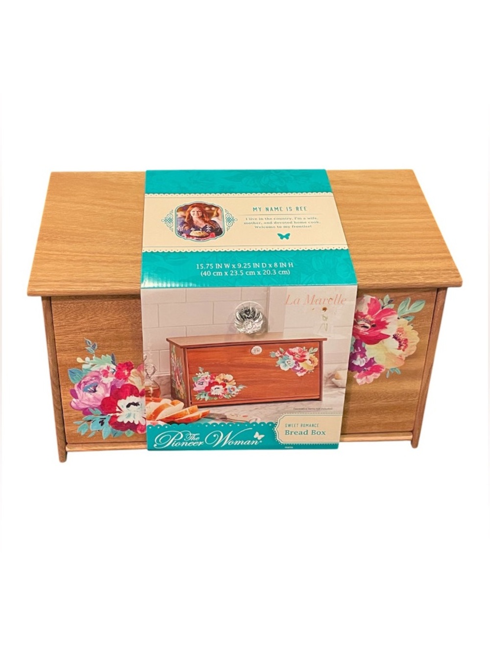 The Pioneer Woman Sweet Romance Acacia Wood Bread Box - Picture 7 of 11